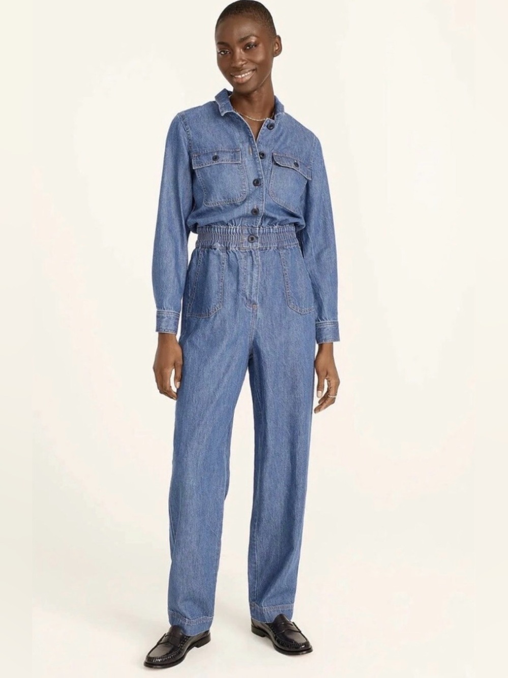 J. Crew Blue Denim Cinched-waist jumpsuit size 6